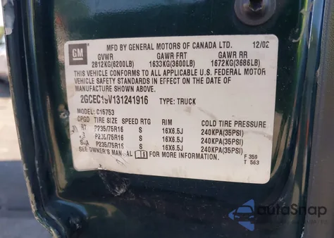 2003 Chevrolet Silverado Ls from USA, damaged, VIN 2GCEC19V131241916